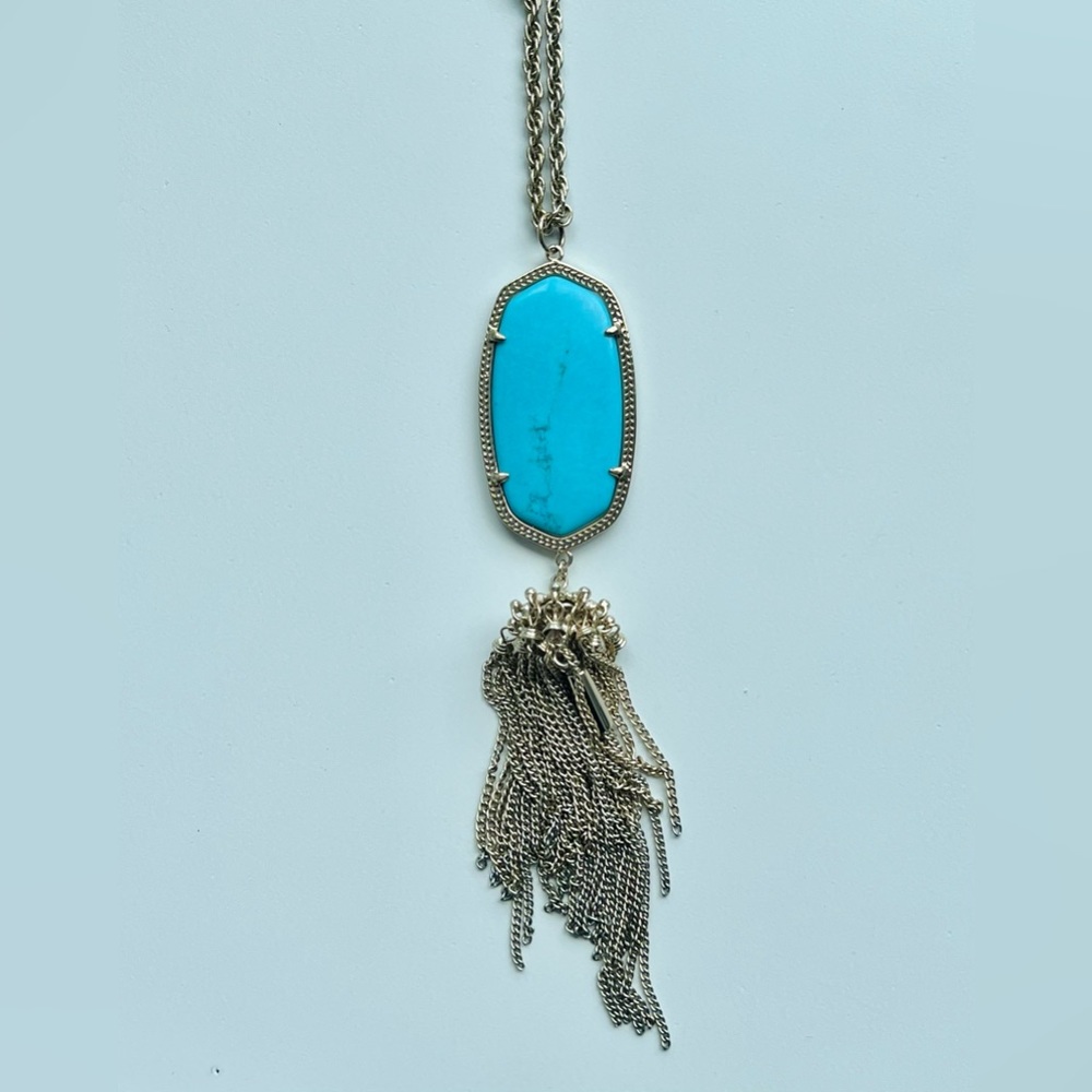 Rayne Gold Long Pendant Necklace in Turquoise Blue